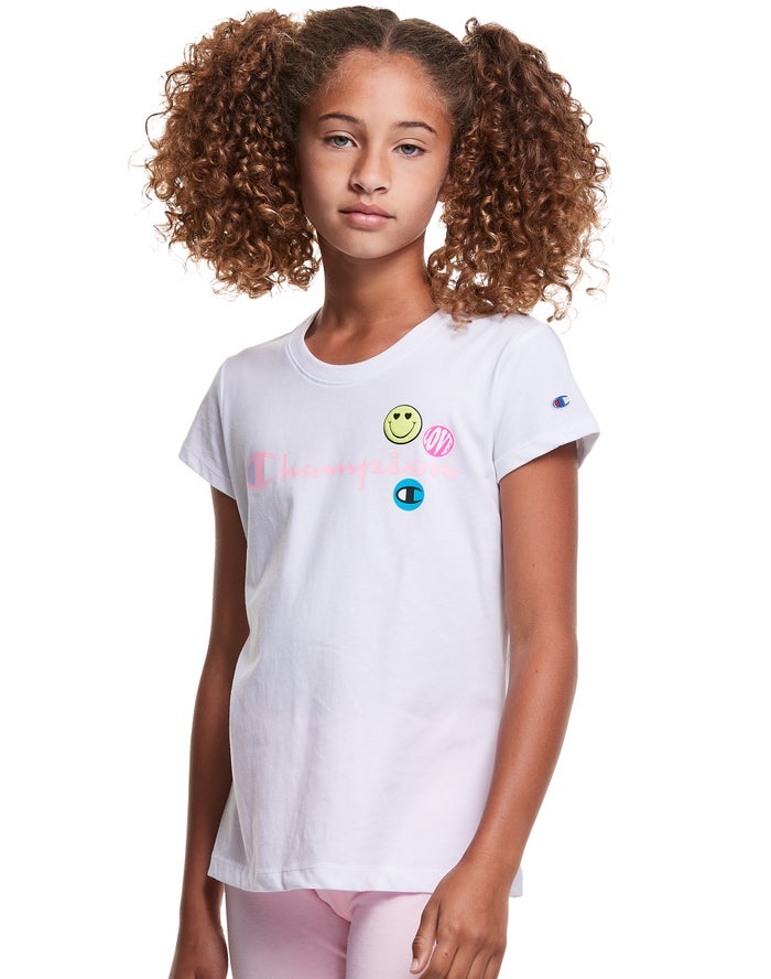 Champion Classic Smiley Face Kiz Çocuk Tişört Beyaz ( NQOKRU359 )